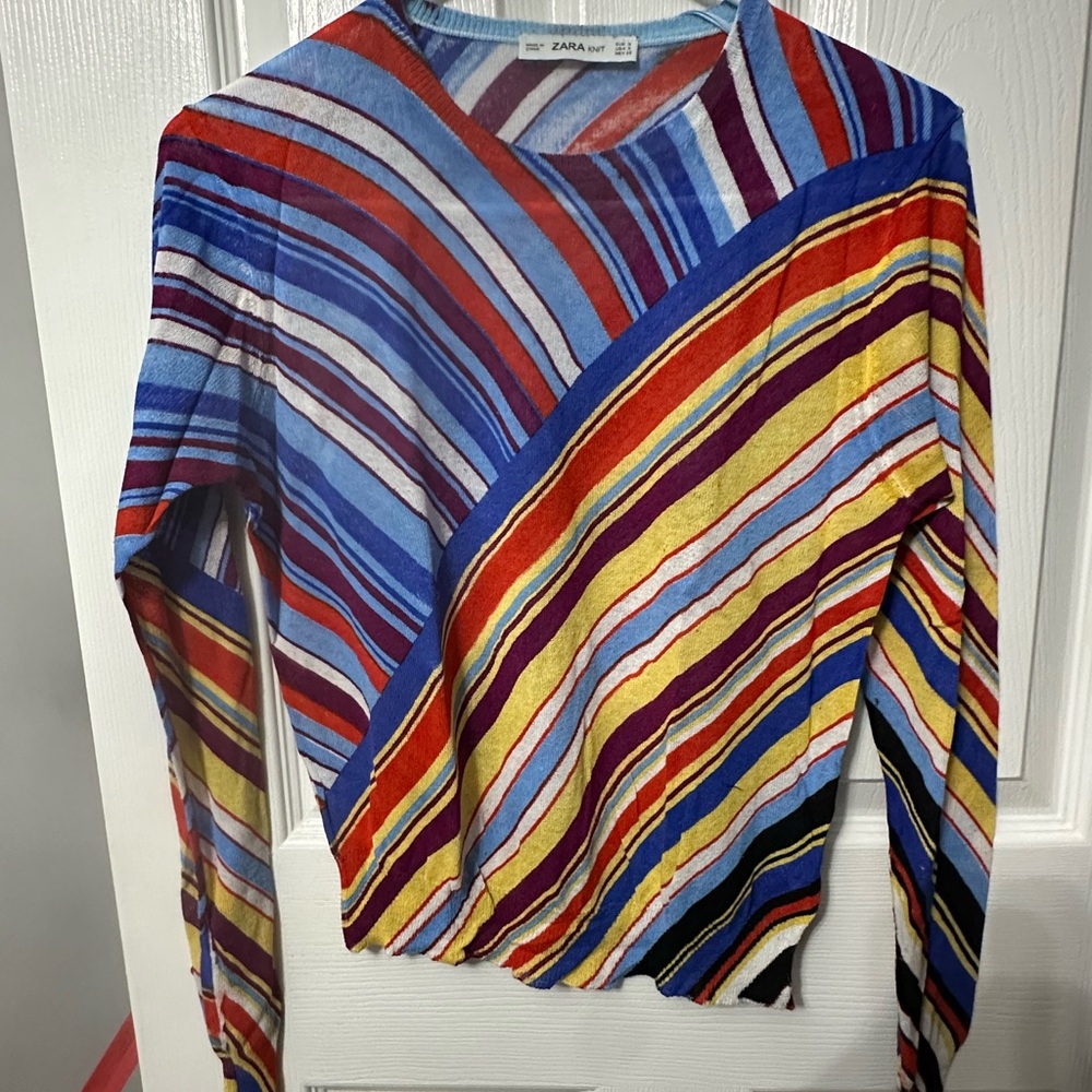 Zara Colorful Striped Long Sleeve Sweater Size Small